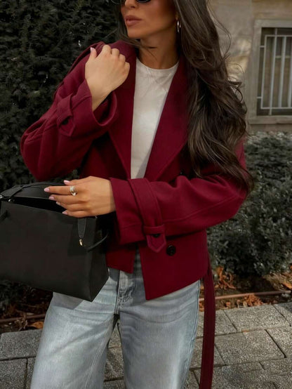 Veste courte décontractée et ample à double boutonnage avec revers - Floorah