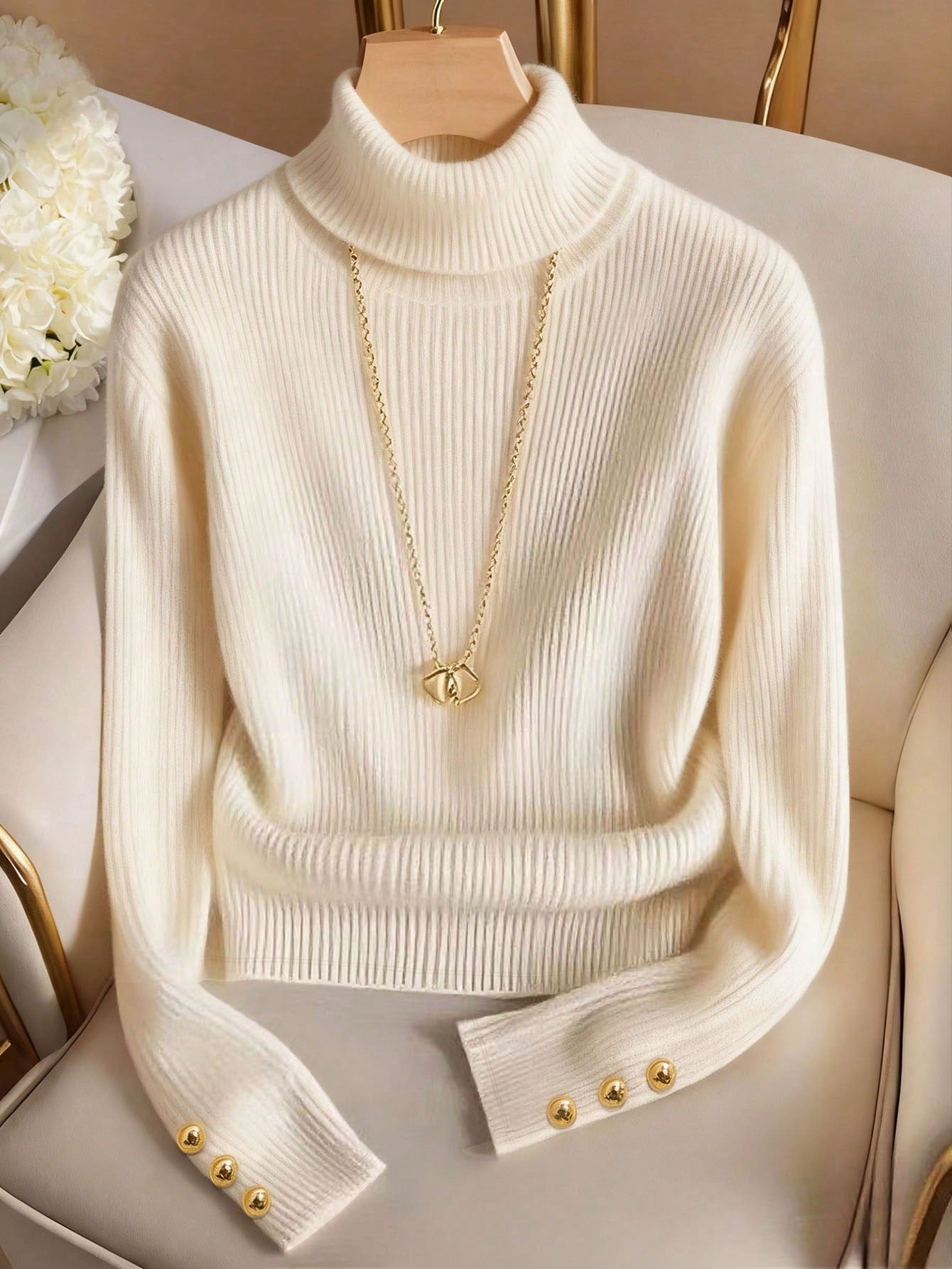 Pull col roulé côtelé élégant et casual - Floorah