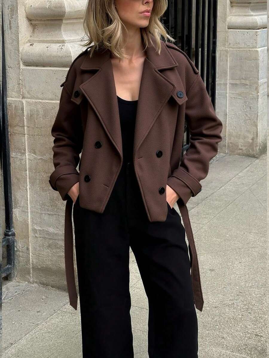 Veste courte décontractée et ample à double boutonnage avec revers - Floorah