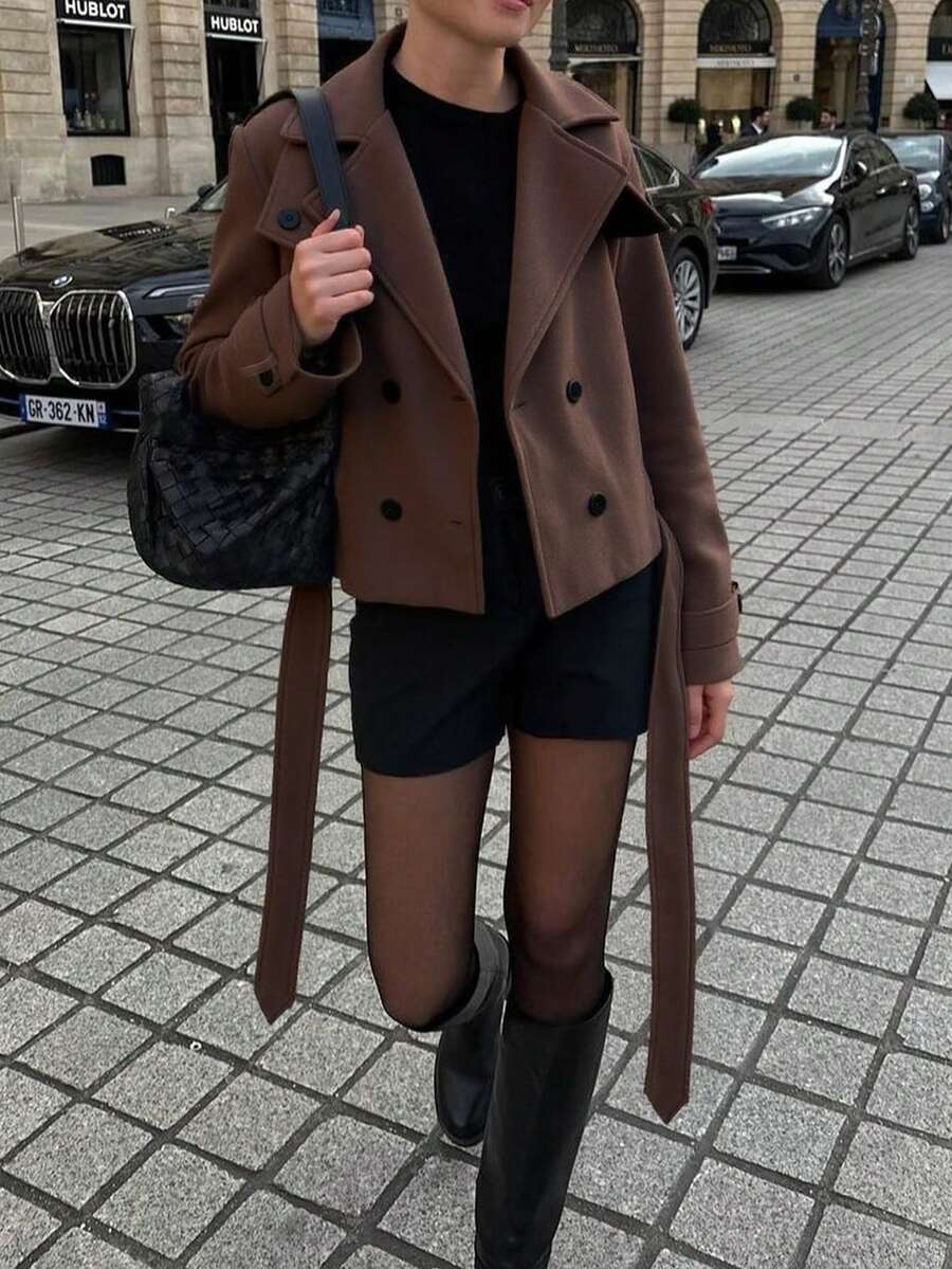 Veste courte décontractée et ample à double boutonnage avec revers - Floorah