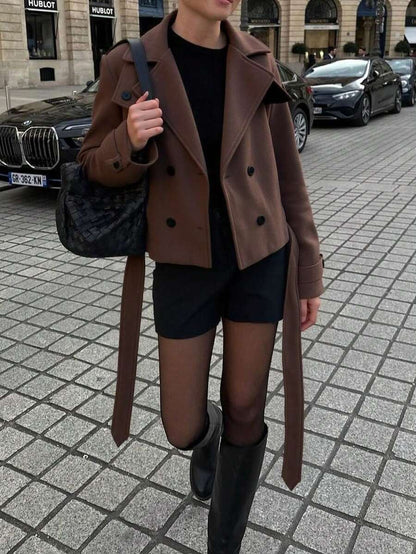 Veste courte décontractée et ample à double boutonnage avec revers - Floorah