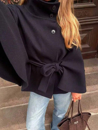 Manteau en laine à boutons devant et ceinture à la taille - Floorah