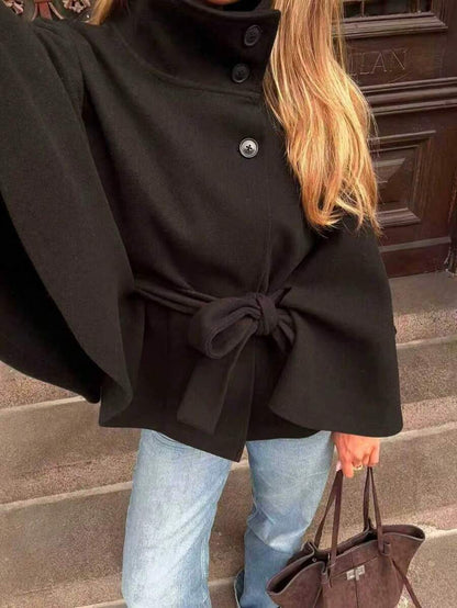 Manteau en laine à boutons devant et ceinture à la taille - Floorah