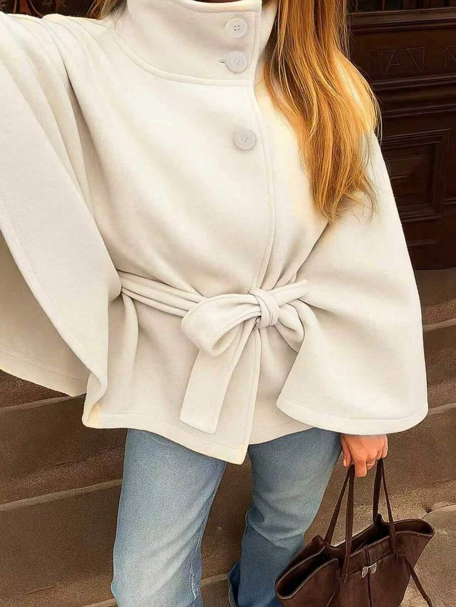 Manteau en laine à boutons devant et ceinture à la taille - Floorah