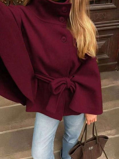Manteau en laine à boutons devant et ceinture à la taille - Floorah
