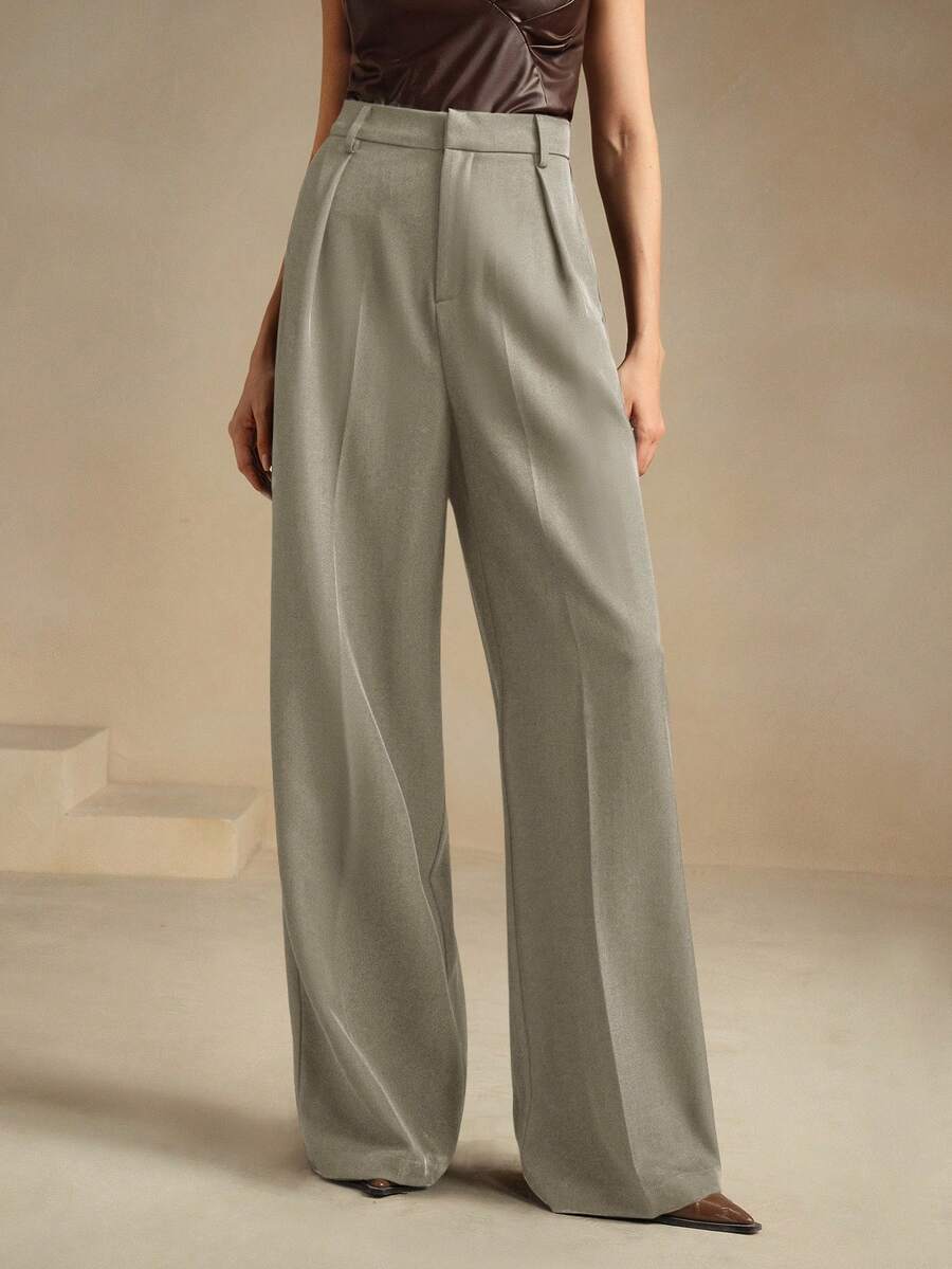 Pantalon droit à taille haute plissé - Floorah