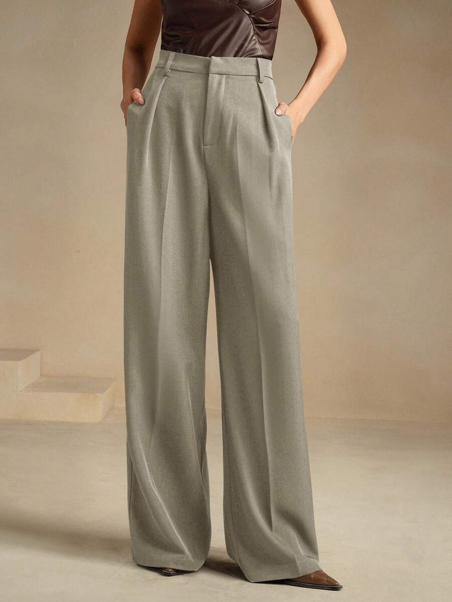 Pantalon droit à taille haute plissé - Floorah