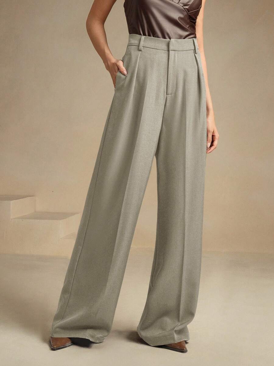 Pantalon droit à taille haute plissé - Floorah