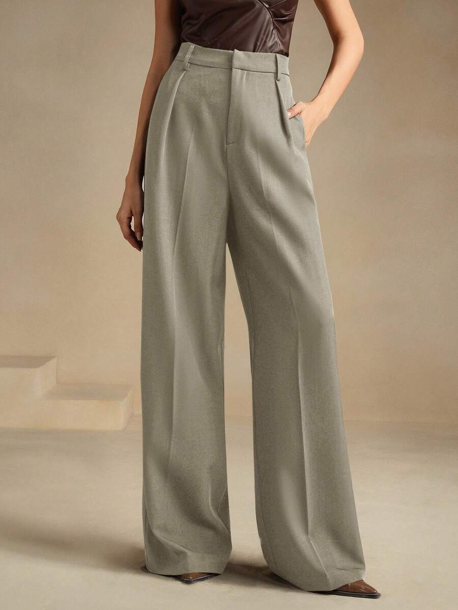 Pantalon droit à taille haute plissé - Floorah