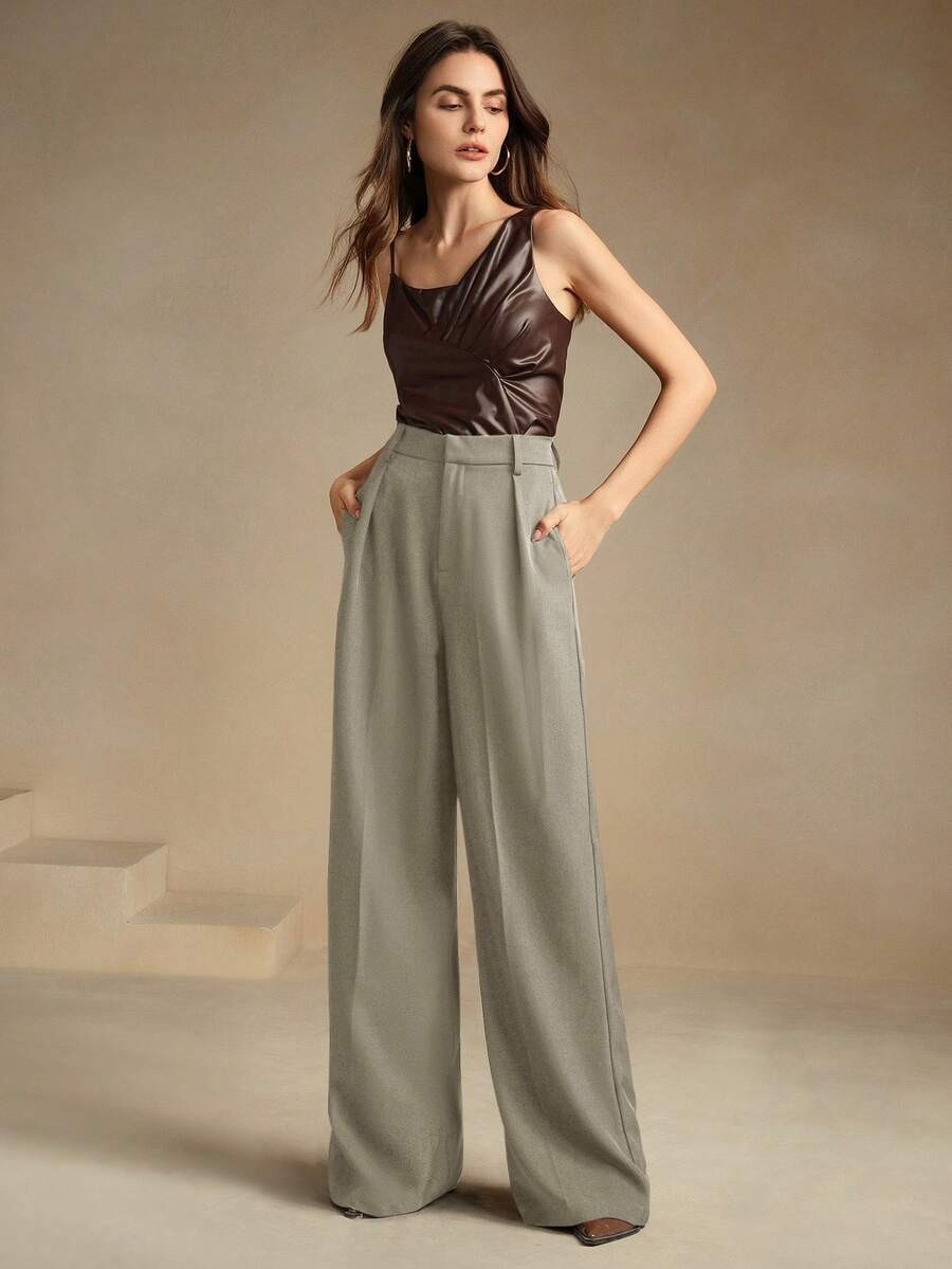 Pantalon droit à taille haute plissé - Floorah