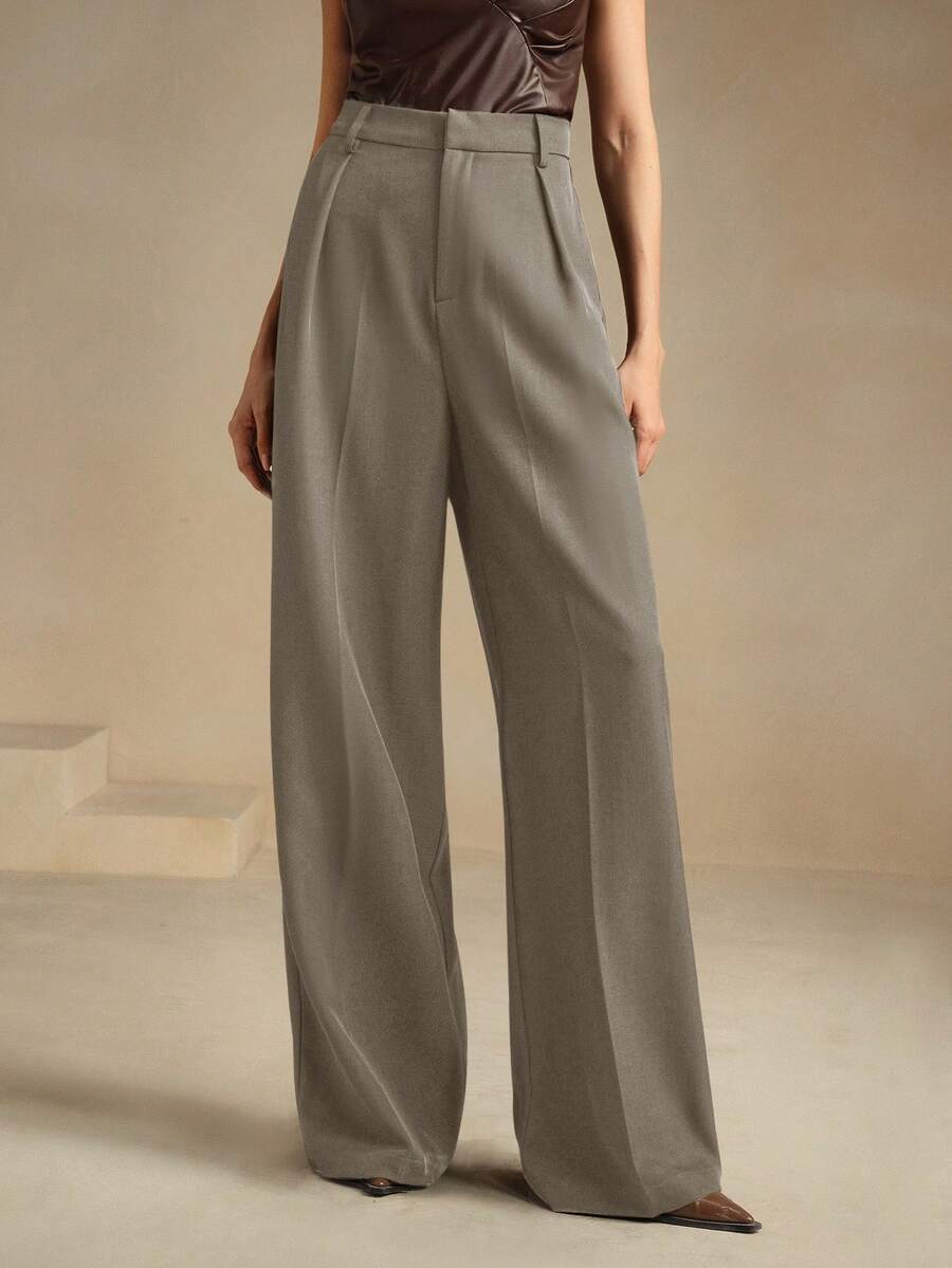 Pantalon droit à taille haute plissé - Floorah