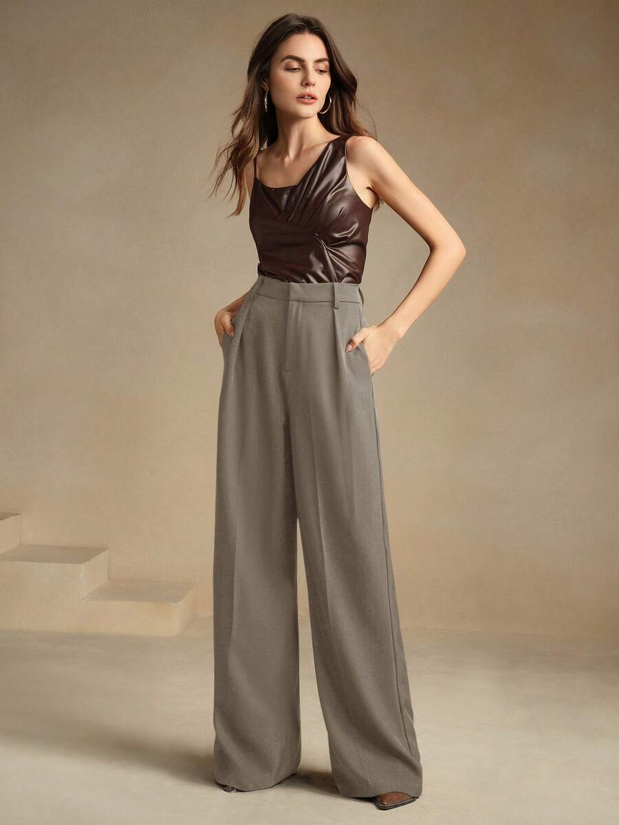 Pantalon droit à taille haute plissé - Floorah