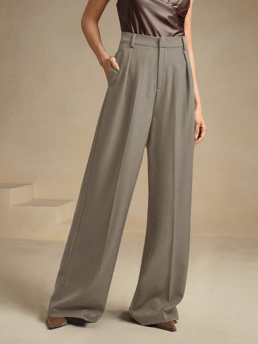Pantalon droit à taille haute plissé - Floorah