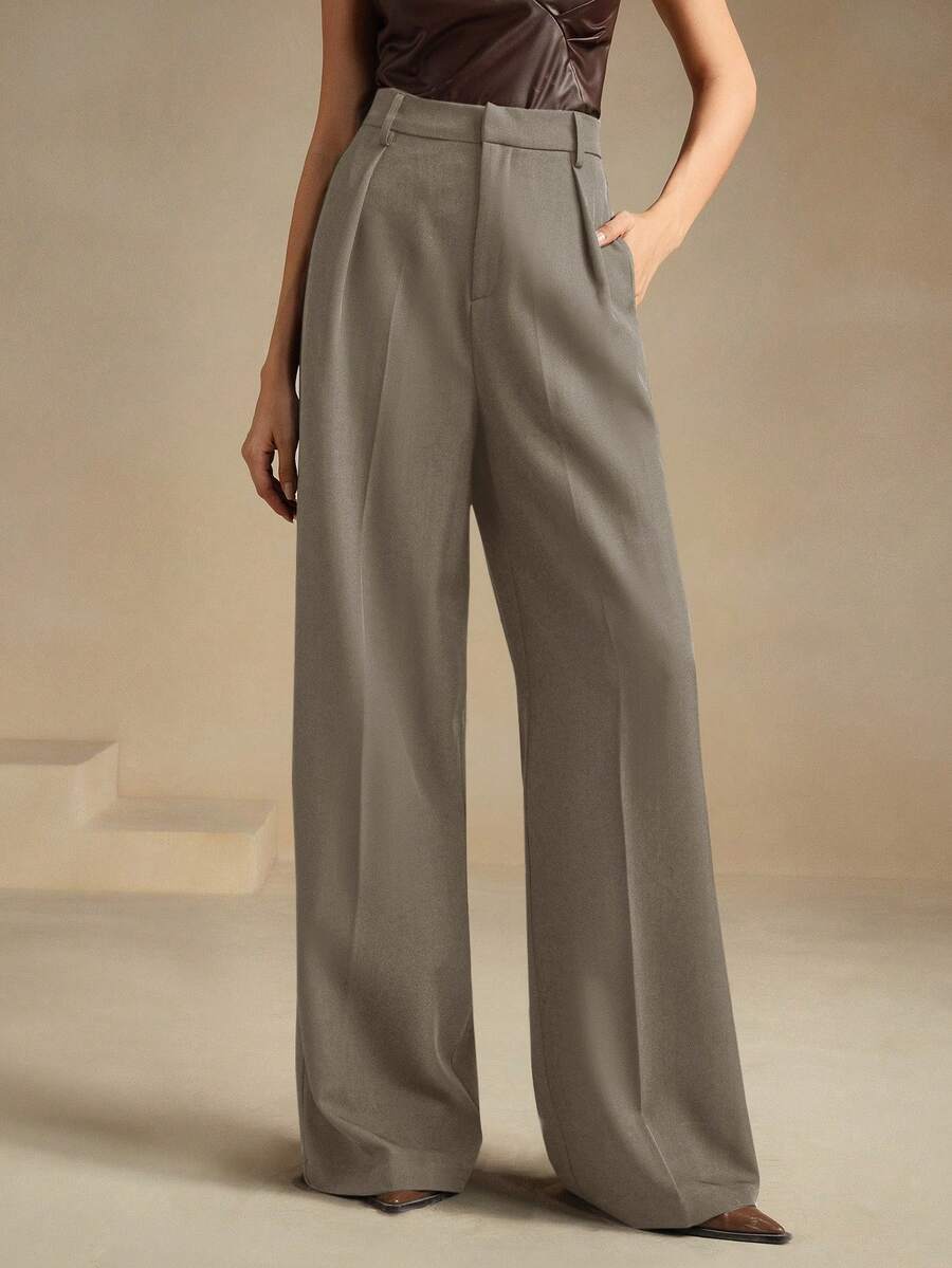 Pantalon droit à taille haute plissé - Floorah