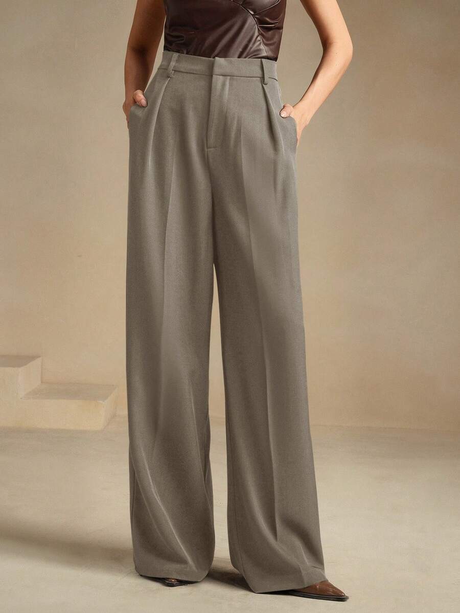 Pantalon droit à taille haute plissé - Floorah