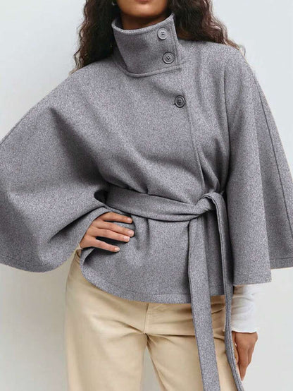 Manteau en laine à boutons devant et ceinture à la taille - Floorah
