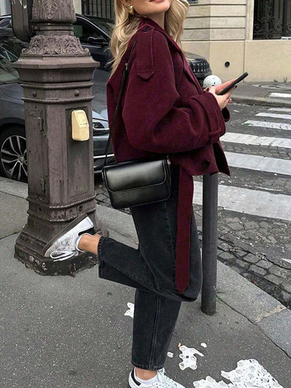 Manteau casual à double boutonnage à manches longues - Floorah