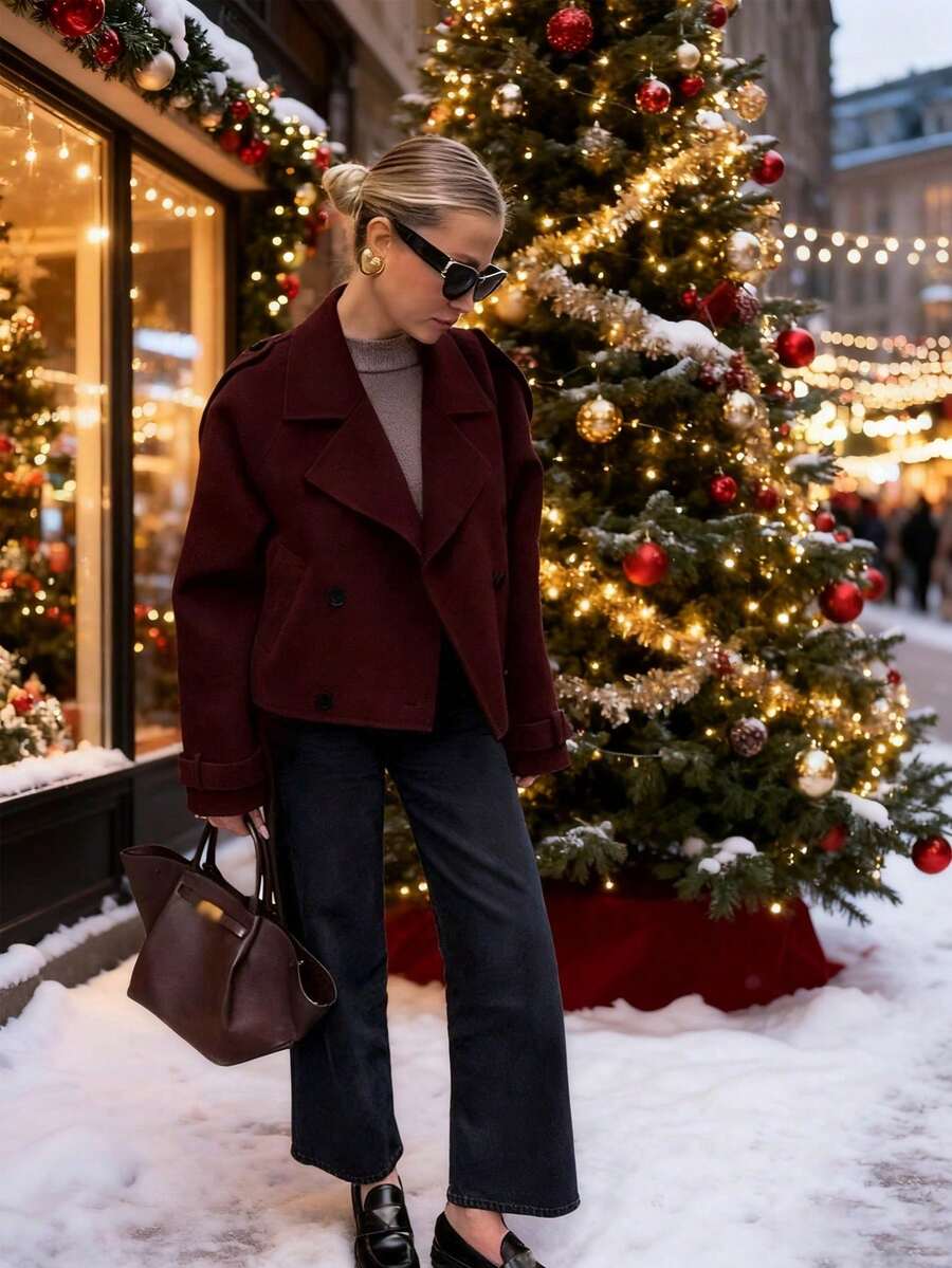 Manteau casual à double boutonnage à manches longues - Floorah