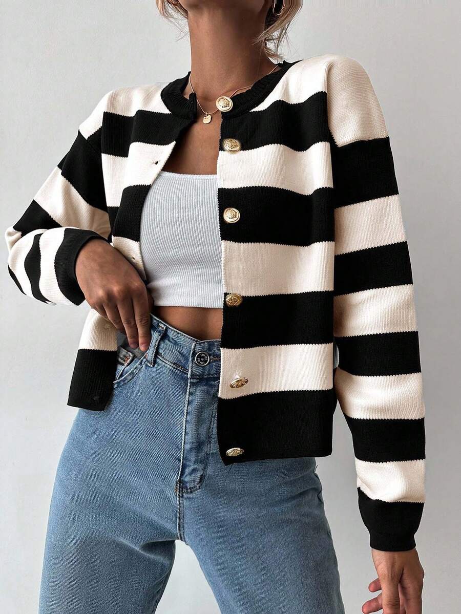 EURMUSE Cardigan tricoté casual à manches longues rayé - Floorah