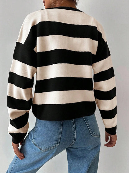 EURMUSE Cardigan tricoté casual à manches longues rayé - Floorah