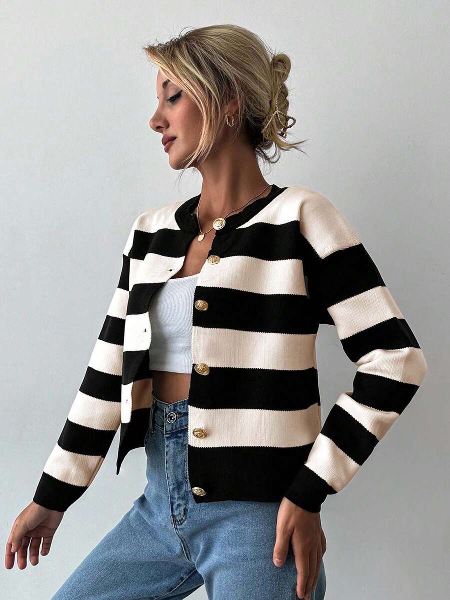 EURMUSE Cardigan tricoté casual à manches longues rayé - Floorah