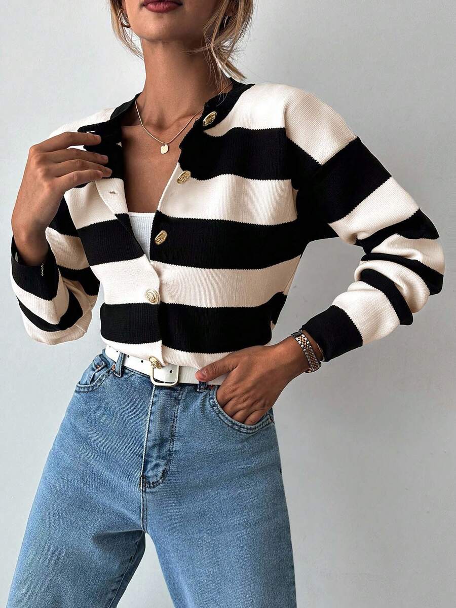 EURMUSE Cardigan tricoté casual à manches longues rayé - Floorah