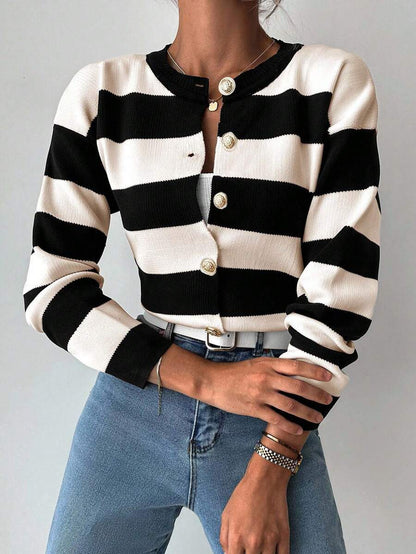 EURMUSE Cardigan tricoté casual à manches longues rayé - Floorah