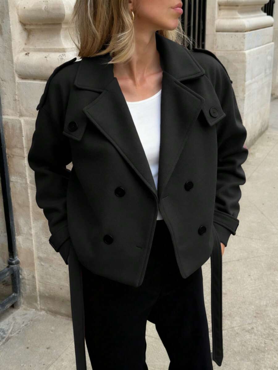 Veste courte décontractée et ample à double boutonnage avec revers - Floorah