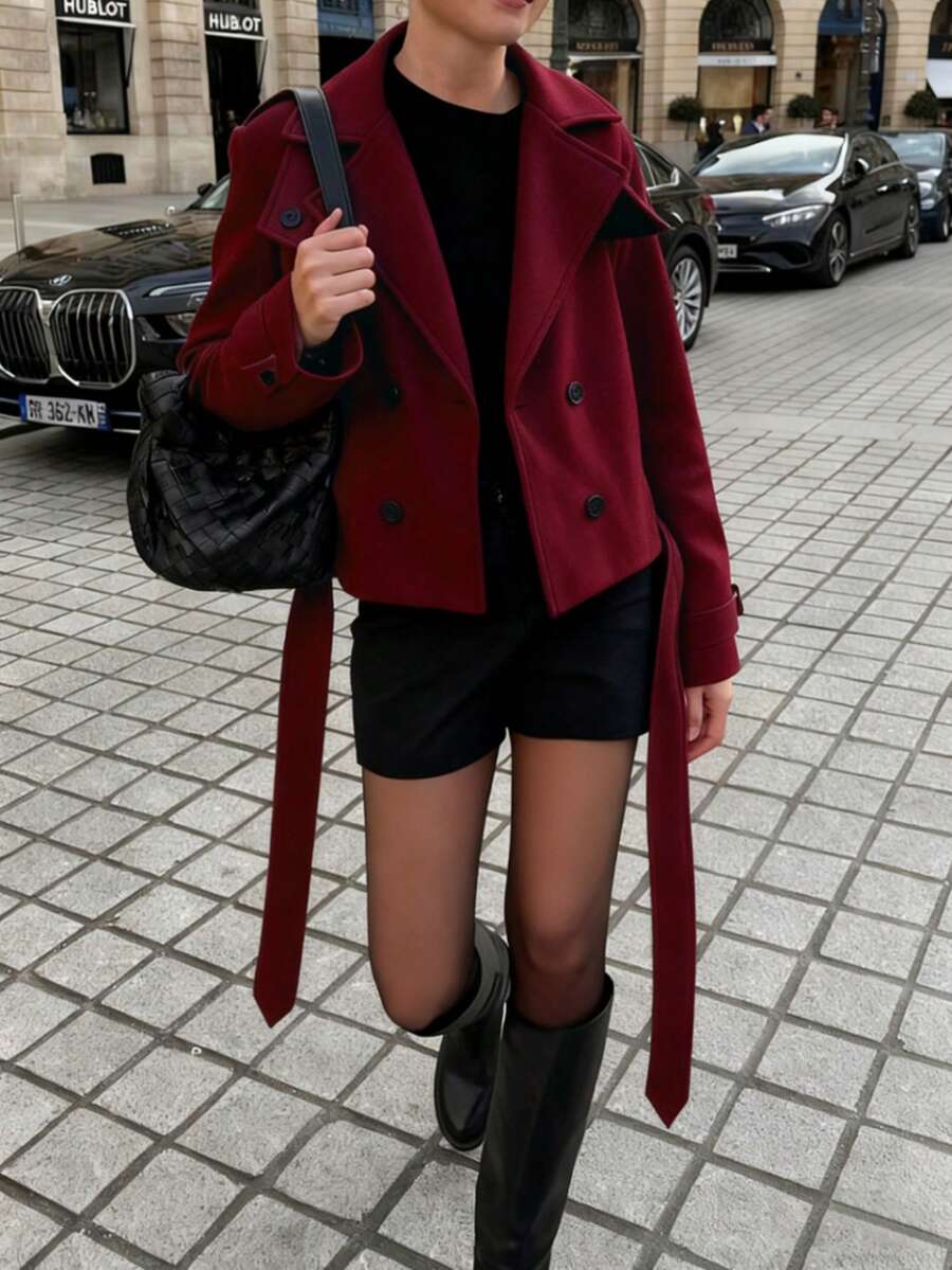 Veste courte décontractée et ample à double boutonnage avec revers - Floorah