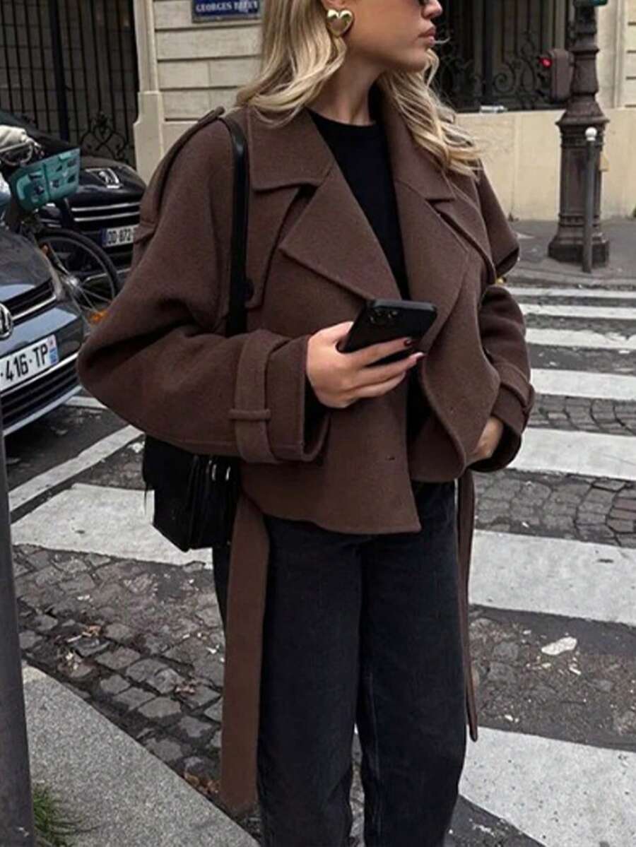 Veste courte décontractée et ample à double boutonnage avec revers - Floorah