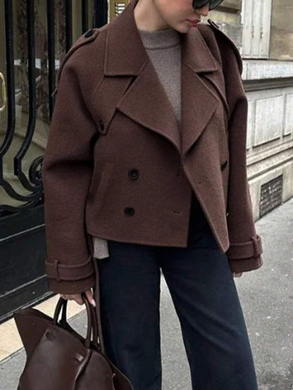 Veste courte décontractée et ample à double boutonnage avec revers - Floorah