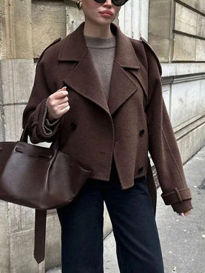 Veste courte décontractée et ample à double boutonnage avec revers - Floorah