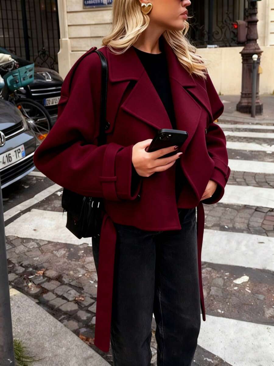 Veste courte décontractée et ample à double boutonnage avec revers - Floorah