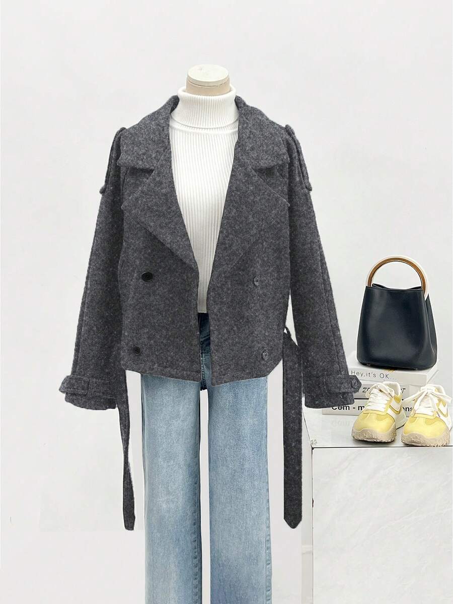 Manteau casual à double boutonnage à manches longues - Floorah