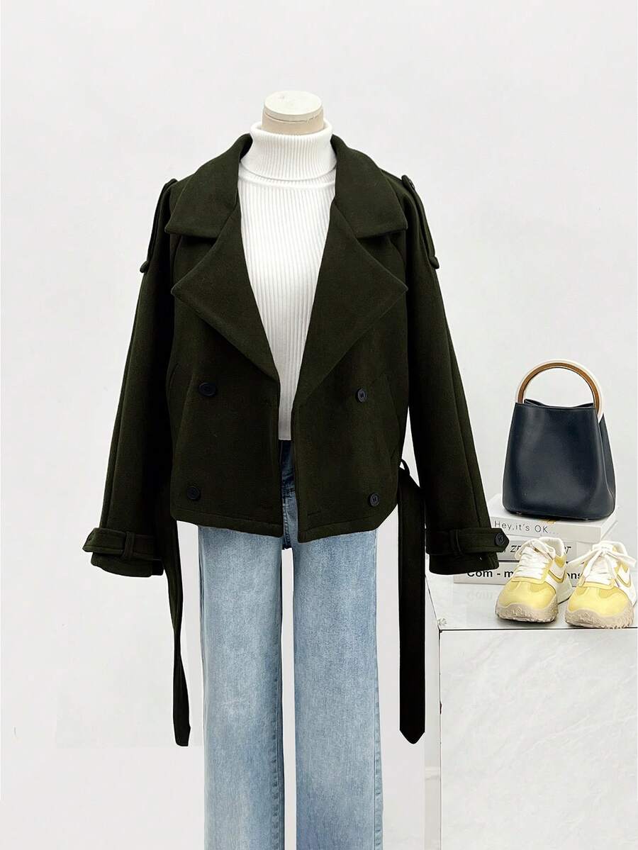 Manteau casual à double boutonnage à manches longues - Floorah