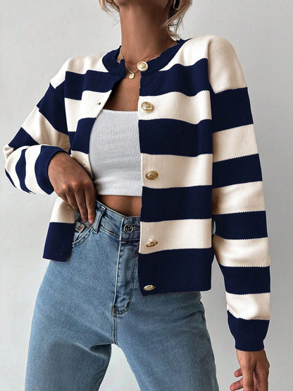 EURMUSE Cardigan tricoté casual à manches longues rayé - Floorah