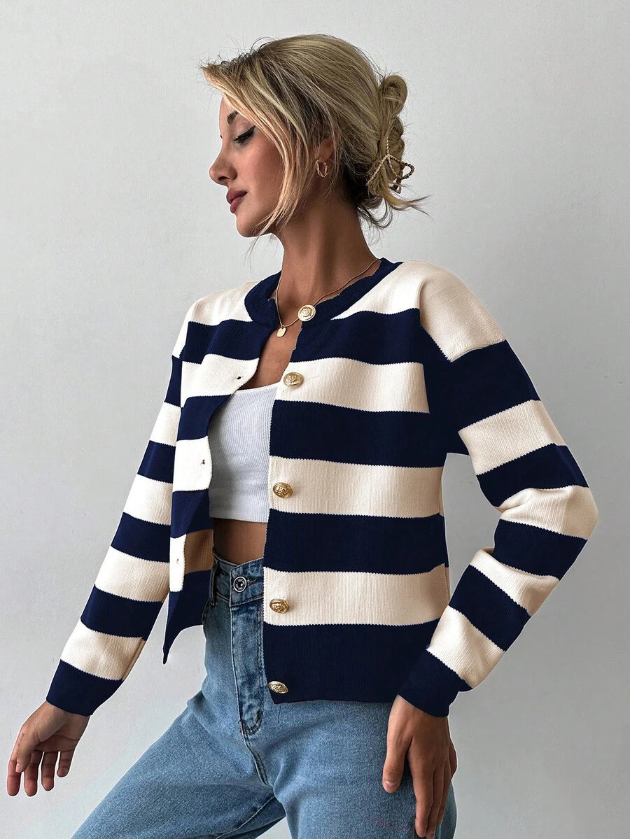 EURMUSE Cardigan tricoté casual à manches longues rayé - Floorah