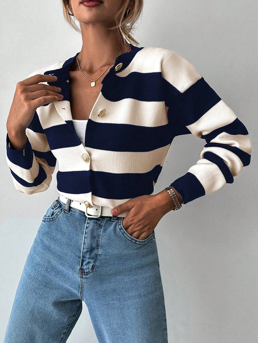 EURMUSE Cardigan tricoté casual à manches longues rayé - Floorah