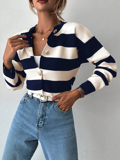 EURMUSE Cardigan tricoté casual à manches longues rayé - Floorah