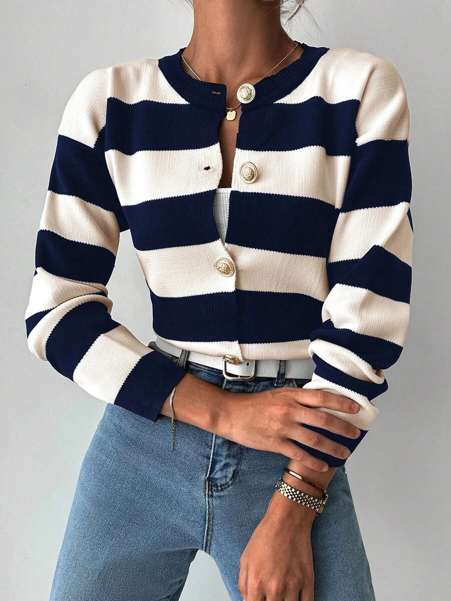 EURMUSE Cardigan tricoté casual à manches longues rayé - Floorah