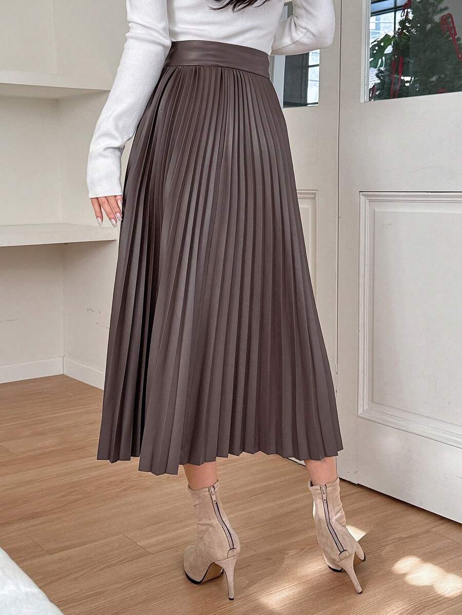 Jupe plissée en cuir PU de couleur unie - Floorah