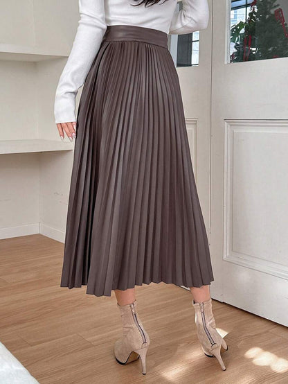 Jupe plissée en cuir PU de couleur unie - Floorah