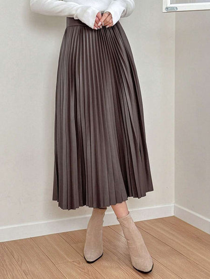 Jupe plissée en cuir PU de couleur unie - Floorah