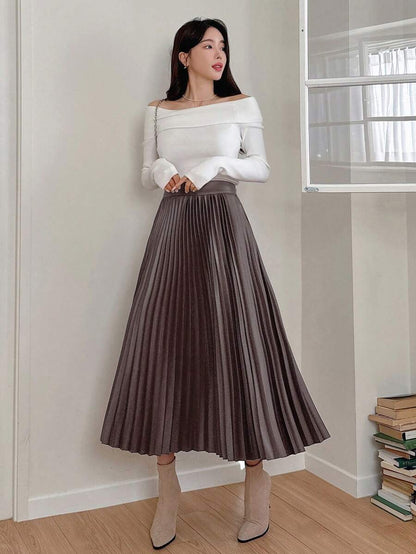 Jupe plissée en cuir PU de couleur unie - Floorah