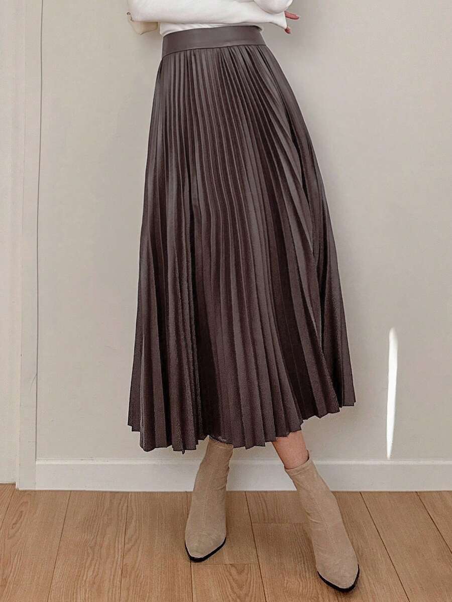 Jupe plissée en cuir PU de couleur unie - Floorah