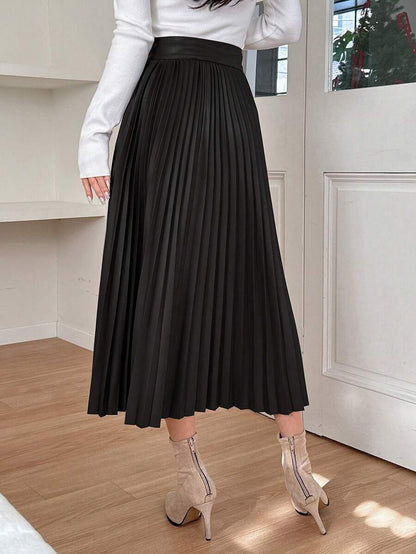 Jupe plissée en cuir PU de couleur unie - Floorah