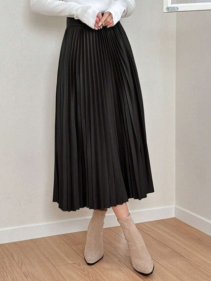 Jupe plissée en cuir PU de couleur unie - Floorah