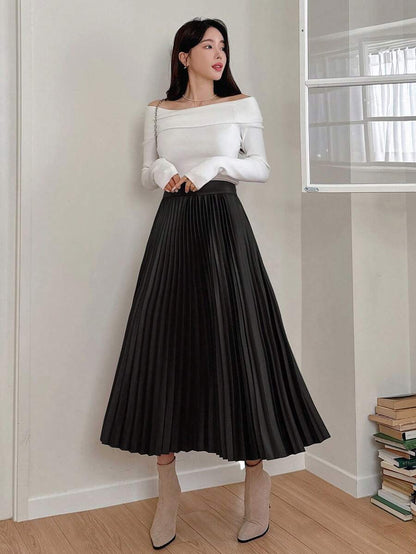 Jupe plissée en cuir PU de couleur unie - Floorah