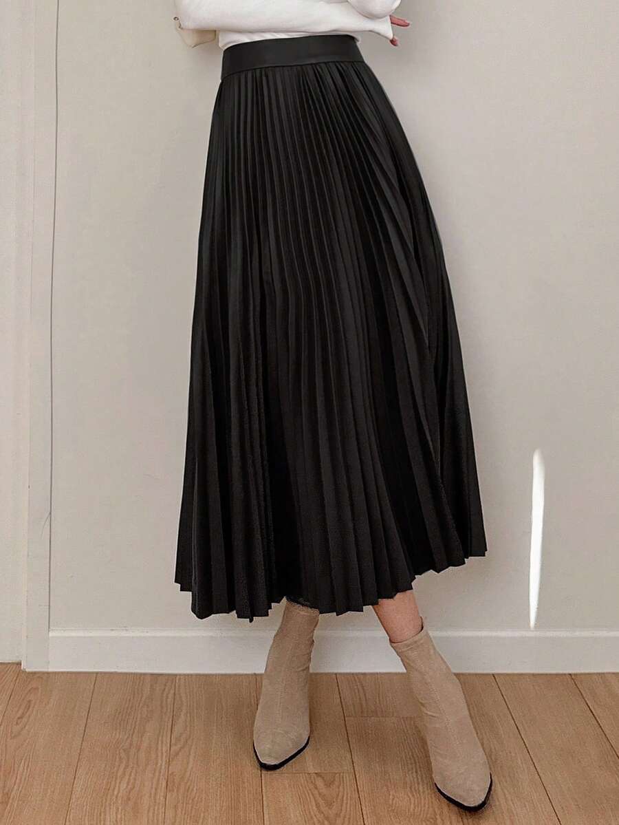 Jupe plissée en cuir PU de couleur unie - Floorah
