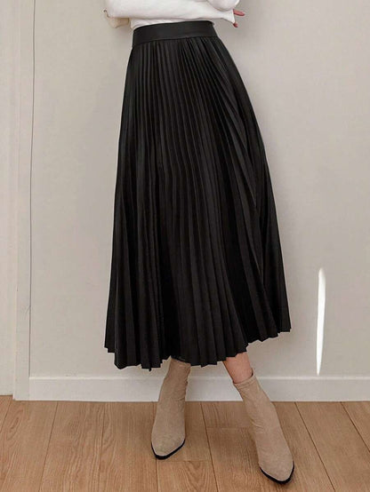 Jupe plissée en cuir PU de couleur unie - Floorah